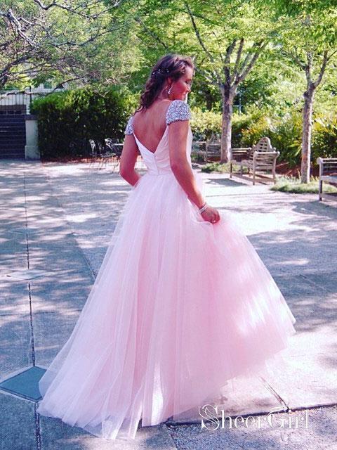 Princess Pink Tulle Prom Dresses Cap Sleeves Prom Dress APD3139 Princess Pink Tulle Prom Dresses Cap Sleeves Prom Dress APD3139