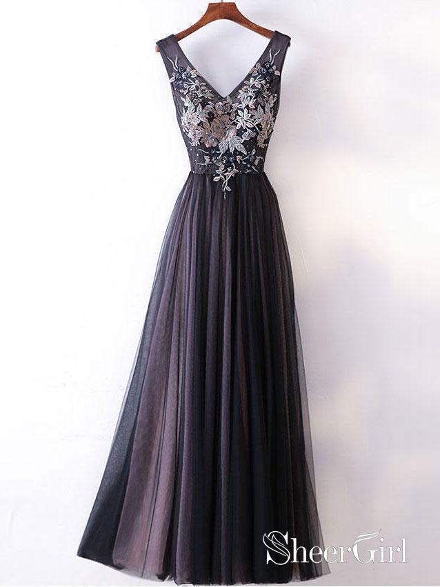 strapless open back dress Princess/A-Line V-Neck Lace Appliqued Simple Long Prom Dresses Evening Gowns APD3007