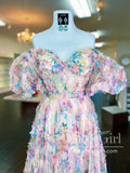 Print Garden Flower Tulle Prom Gown Ruffled Formal Dress Prom Dress with Detachable Sleeves ARD2886-SheerGirl