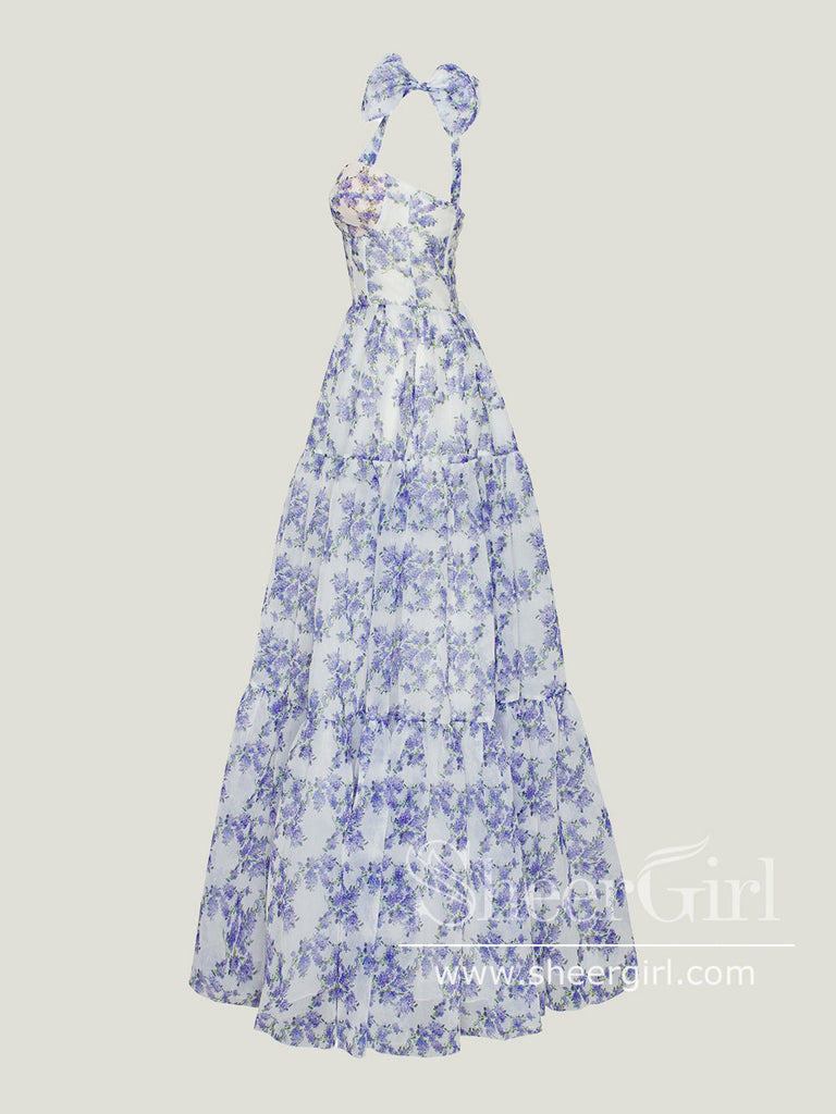 Print Lavender A-line Princess Corset Bodice Prom Dresses Long Formal Dresses Bridesmaid Dresses ARD2873-SheerGirl