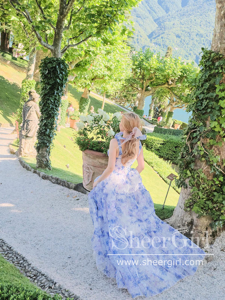 Print Lavender A-line Princess Corset Bodice Prom Dresses Long Formal Dresses Bridesmaid Dresses ARD2873-SheerGirl