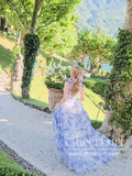 Print Lavender A-line Princess Corset Bodice Prom Dresses Long Formal Dresses Bridesmaid Dresses ARD2873-SheerGirl