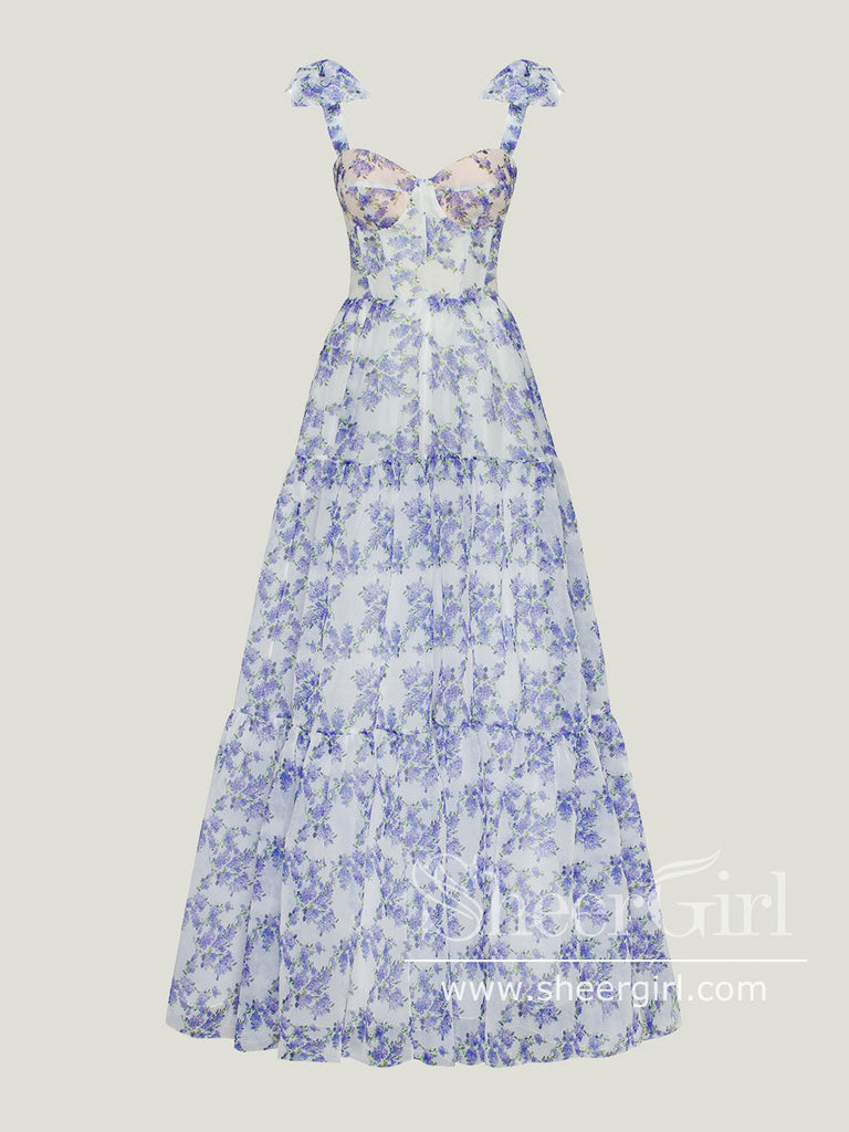 Print Lavender A-line Princess Corset Bodice Prom Dresses Long Formal Dresses Bridesmaid Dresses ARD2873-SheerGirl