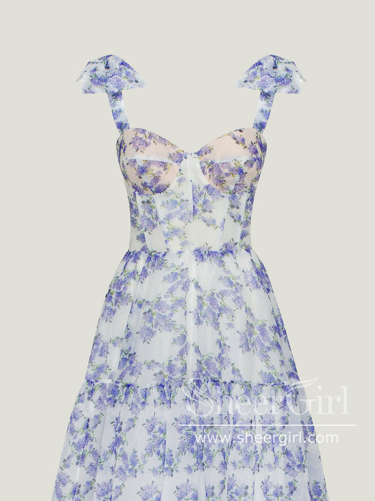 Print Lavender A-line Princess Corset Bodice Prom Dresses Long Formal Dresses Bridesmaid Dresses ARD2873-SheerGirl
