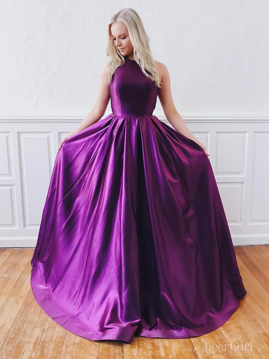 Purple Backless Long Prom Dresses With Pockets APD3217 Purple Backless Long Prom Dresses With Pockets APD3217