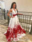 Red Beaded Floal Printed Long Prom Dresses with Deep V-Neck Formal Dress Plus Size APD3326