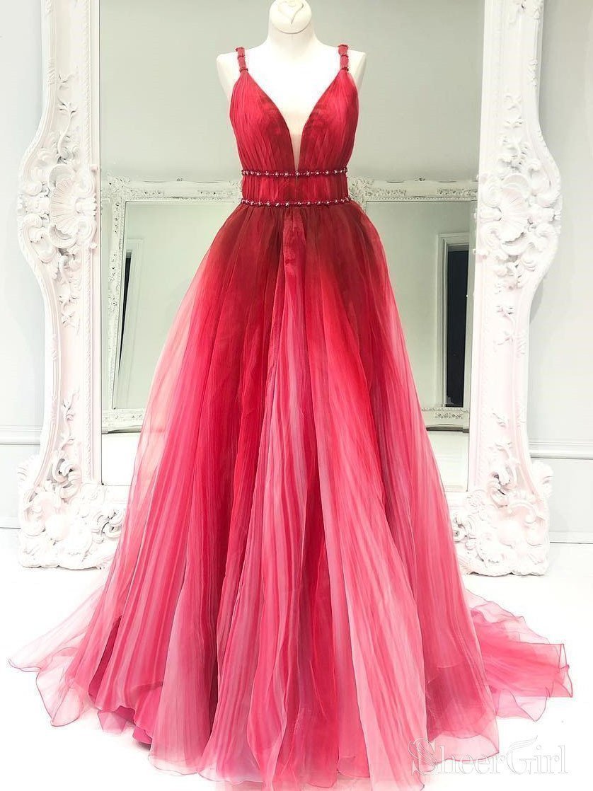 Red Ombre Prom Dresses V Neck Long Tulle Prom Dress for Junior ARD2137 Red Ombre Prom Dresses V Neck Long Tulle Prom Dress for Junior ARD2137