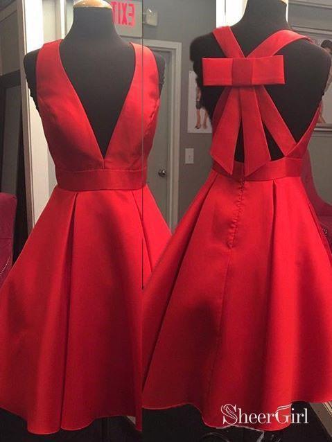 Red Short Cheap Homecoming Dresses Bow V Neck Cute Homecoming Dresses ARD1126 Red Short Cheap Homecoming Dresses Bow V Neck Cute Homecoming Dresses ARD1126