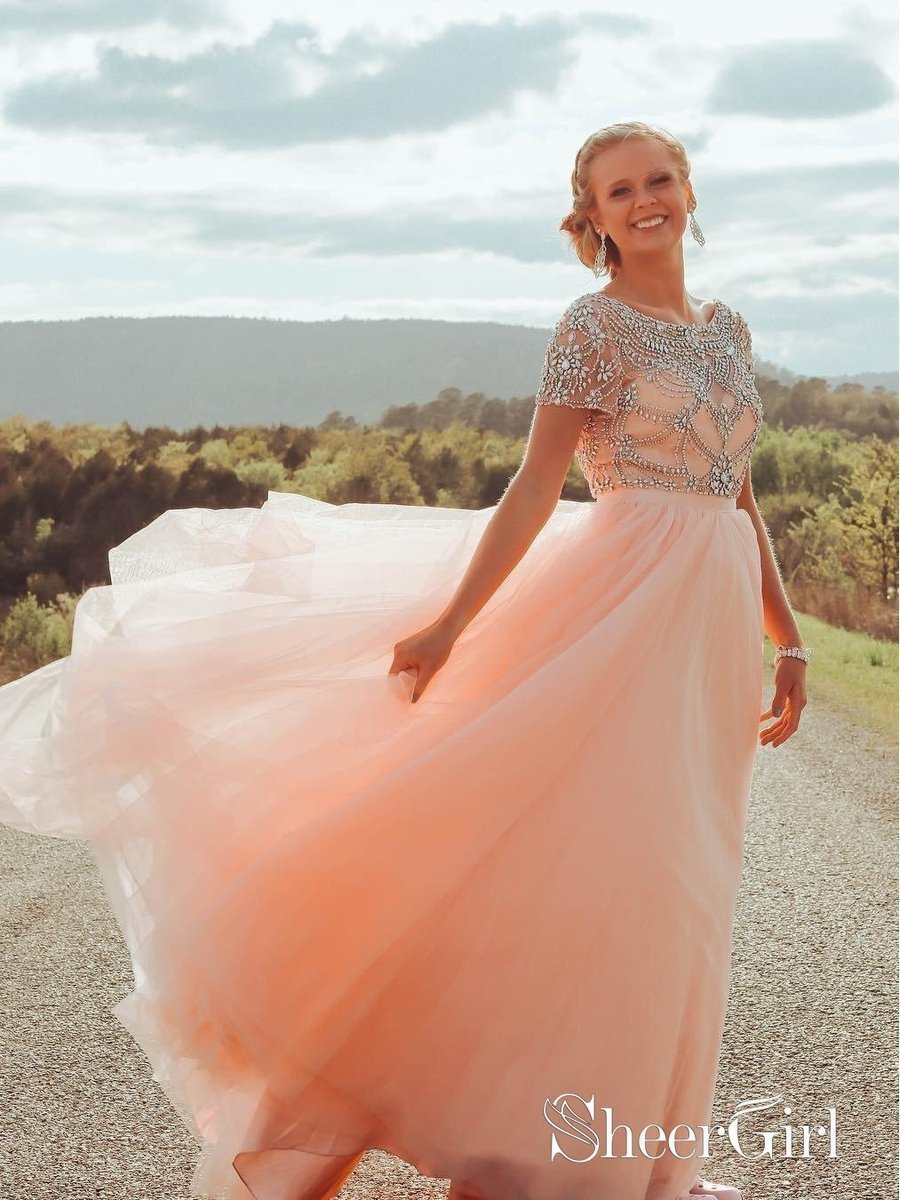 budget prom dresses Rhinestone Beaded with Short Sleeves Plus Size Cheap Prom Dresses APD3486 self fabric_jacquard picture color Shop Posse Maxi Dresses Size:UK 18 | US 14 | 3X