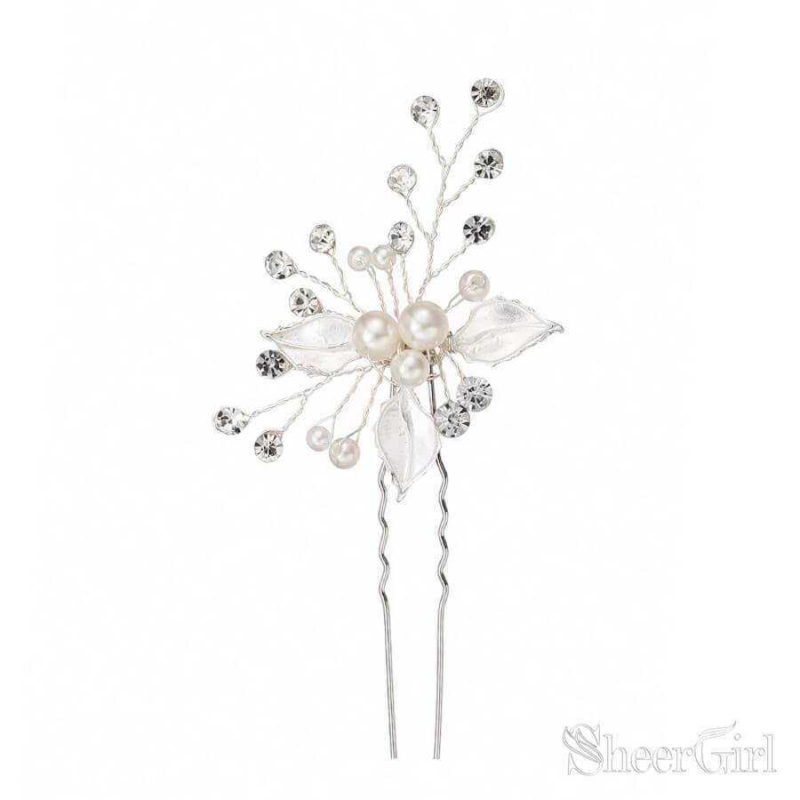 Rose Gold Bridal Haripin with Crystal Sprig and Leaves ACC1157-SheerGirl