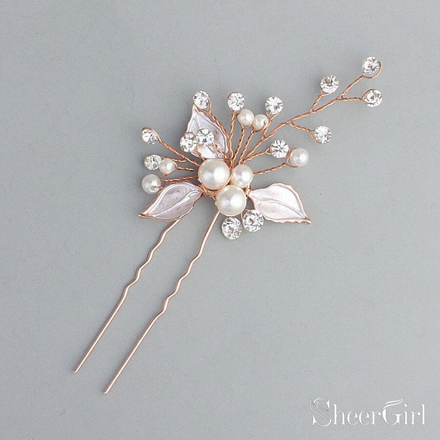 David\'s Bridal Bezel-Set Crystal Sprig Hair Clip Rose Gold NWOT Rose Gold Bridal Haripin with Crystal Sprig and Leaves  main image 2