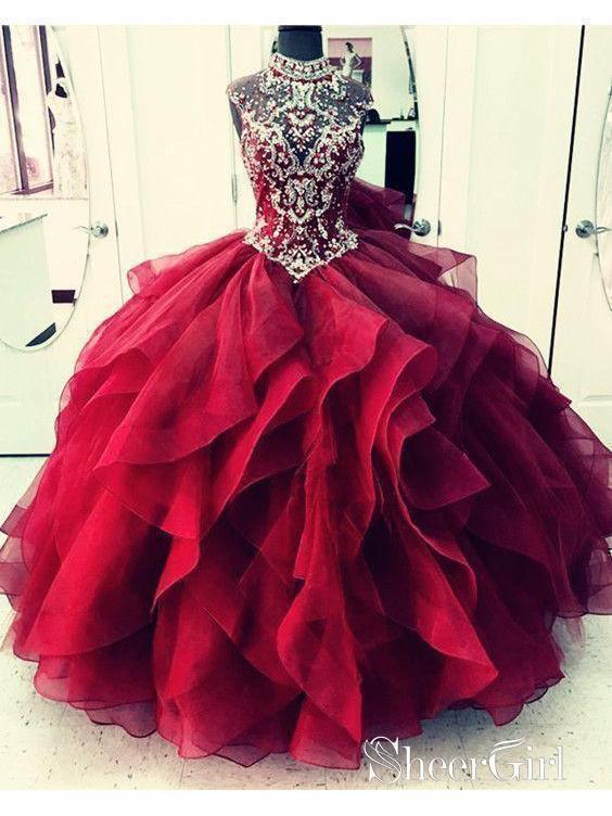 Royal Blue Organza High Neck Quinceanera Dresses Burgundy Prom Dresses APD2860 Royal Blue Organza High Neck Quinceanera Dresses Burgundy Prom Dresses APD2860