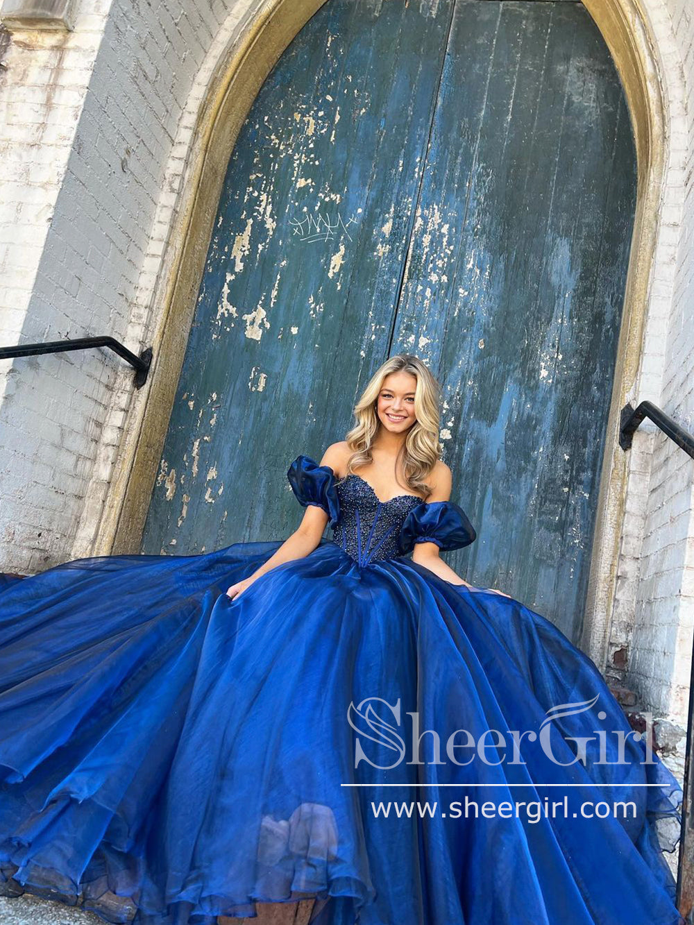 Beautiful Royal Blue Cinderella Girls Pageant Dresses Off-Shoulder
