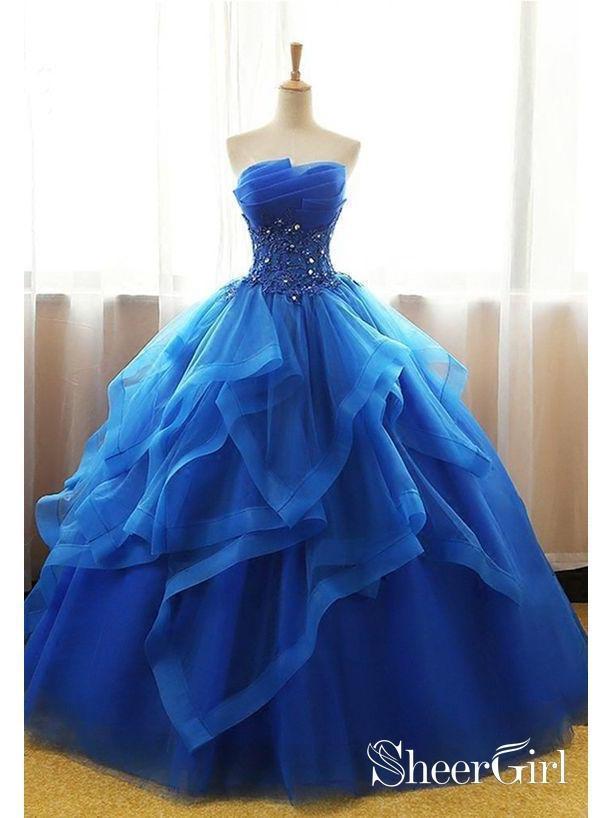 Royal Blue Quinceanera Dresses Organza Lace Applique Cheap Prom Dresses ARD1213 Royal Blue Quinceanera Dresses Organza Lace Applique Cheap Prom Dresses ARD1213