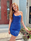 Royal Blue Sequins Short Prom Dress Halter Neck Sparkly Homecoming Dress ARD2797