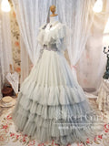 Ruffled Tulle Pleated Bodice Layered Cute Grey Ball Gown Prom Dress Wedding Dress AWD1941-SheerGirl