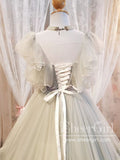 Ruffled Tulle Pleated Bodice Layered Cute Grey Ball Gown Prom Dress Wedding Dress AWD1941-SheerGirl