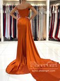 Rust Off the Shoulder Evening Dress Mermaid Satin Prom Dress with Flap ARD2869-SheerGirl