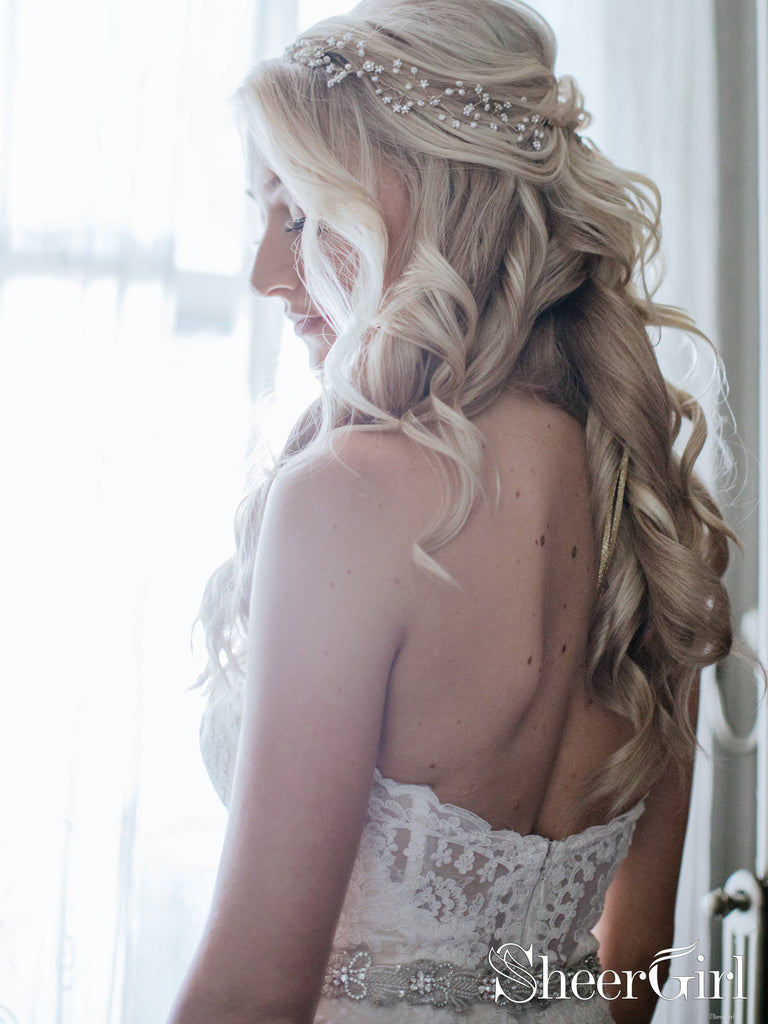 Rustic Chic Sweetheart French Lace A-line Wedding Gown Mermaid Sweep Train Wedding Dress AWD1691-SheerGirl
