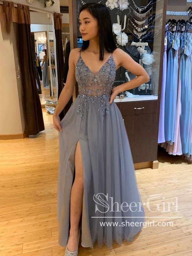 beach vacation dresses 2021 V-Neck Off-Shoulder Sleeveless Mermaid Prom Dress Fully Beaded Pleated High  Slit Party Gowns main image 1