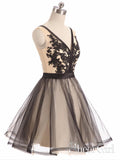 See Through Black Lace Short Dresses A Line V Neck Vintage Homecoming Dresses ARD2464-SheerGirl