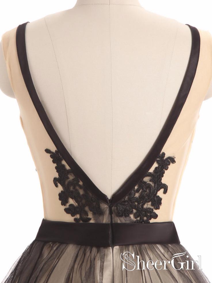 See Through Black Lace Short Dresses A Line V Neck Vintage Homecoming Dresses ARD2464-SheerGirl