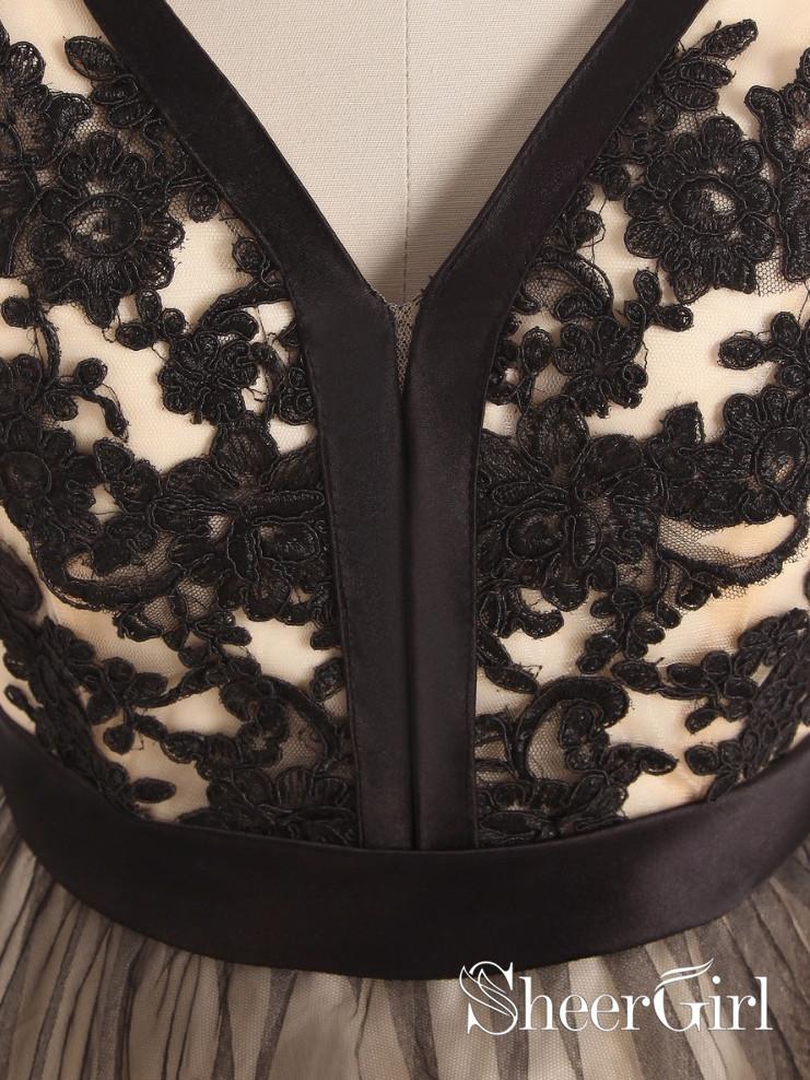 See Through Black Lace Short Dresses A Line V Neck Vintage Homecoming Dresses ARD2464-SheerGirl