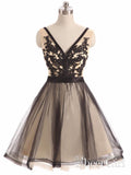 See Through Black Lace Short Dresses A Line V Neck Vintage Homecoming Dresses ARD2464-SheerGirl