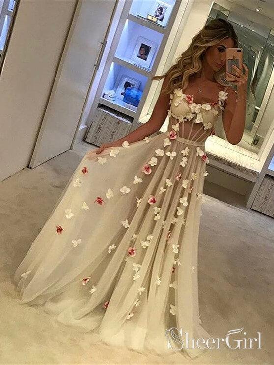 See Through Bodice Long Prom Dresses Butterfly Applique Formal Dress ARD1983 See Through Bodice Long Prom Dresses Butterfly Applique Formal Dress ARD1983