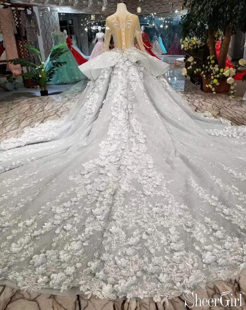 knee length dresses for ladies See Through Bodice Wedding Dresses Long Sleeve Quinceanera Dress ARD1842