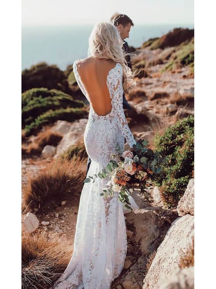 See Through Lace Rustic Wedding Dresses Long Sleeve Mermaid Wedding Dress AWD1165 See Through Lace Rustic Wedding Dresses Long Sleeve Mermaid Wedding Dress AWD1165