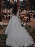 See Through Long Sleeve Boho Wedding Dresses Lace Applique Bridal Dress AWD1327-SheerGirl