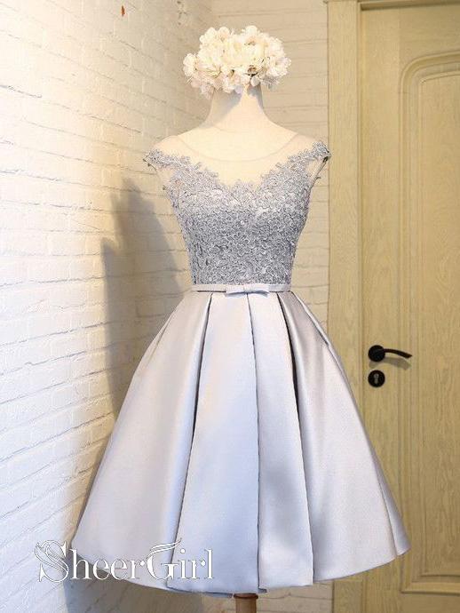 See Through Neckline Appliqued Bodice Homecoming Dress Light Blue Short Prom Dresses ARD2442 See Through Neckline Appliqued Bodice Homecoming Dress Light Blue Short Prom Dresses ARD2442