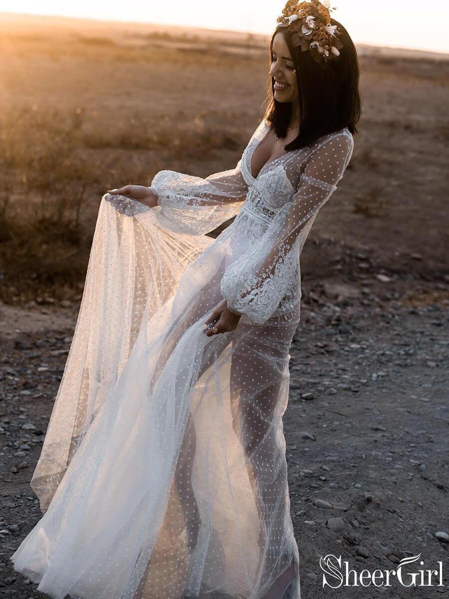 knee length dresses for ladies Illusion Corset Designer 3D Flowers Boho A-Line Bridal Dress