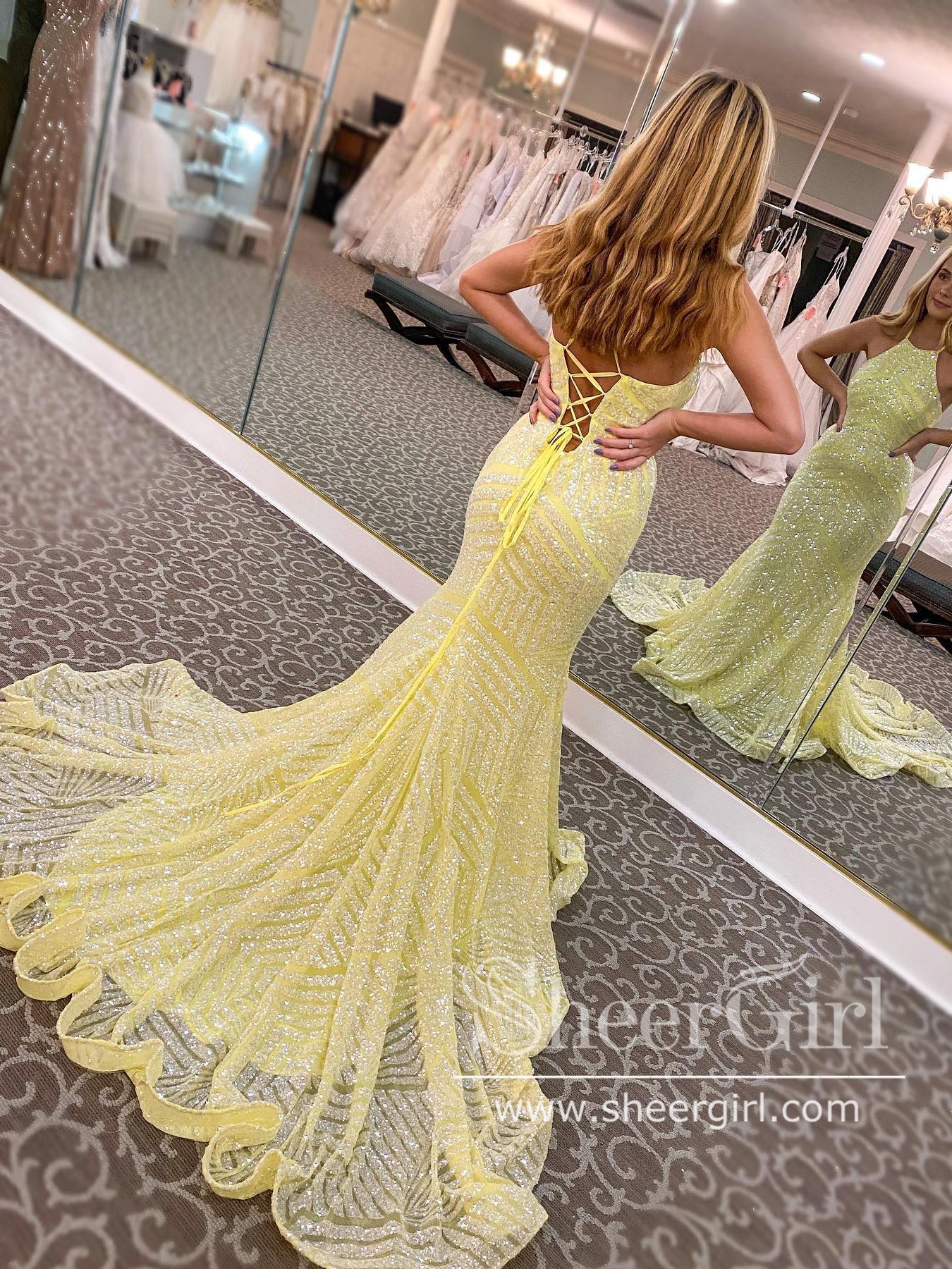 mermaid prom dress with corset back Sparkly Mermaid Corset Long Prom Dress Party Dress With Split PSK415 US12 / Royal Blue