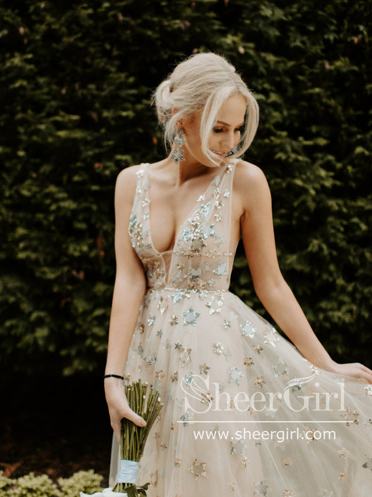 Sequins Star Sparkly Prom Gown A Line Gorgeous Prom Dress ARD2740-SheerGirl