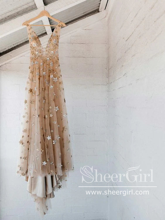 Sequins Star Sparkly Prom Gown A Line Gorgeous Prom Dress ARD2740-SheerGirl