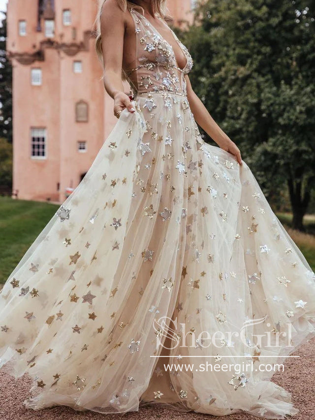 Sequins Star Sparkly Prom Gown A Line Gorgeous Prom Dress ARD2740 Sequins Star Sparkly Prom Gown A Line Gorgeous Prom Dress ARD2740