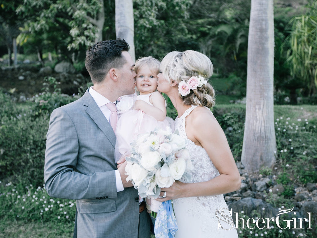 Sexy Appliqued Beach Wedding Dress with Racerback Ivory Illusion Neckline Wedding Gown AWD1689-SheerGirl