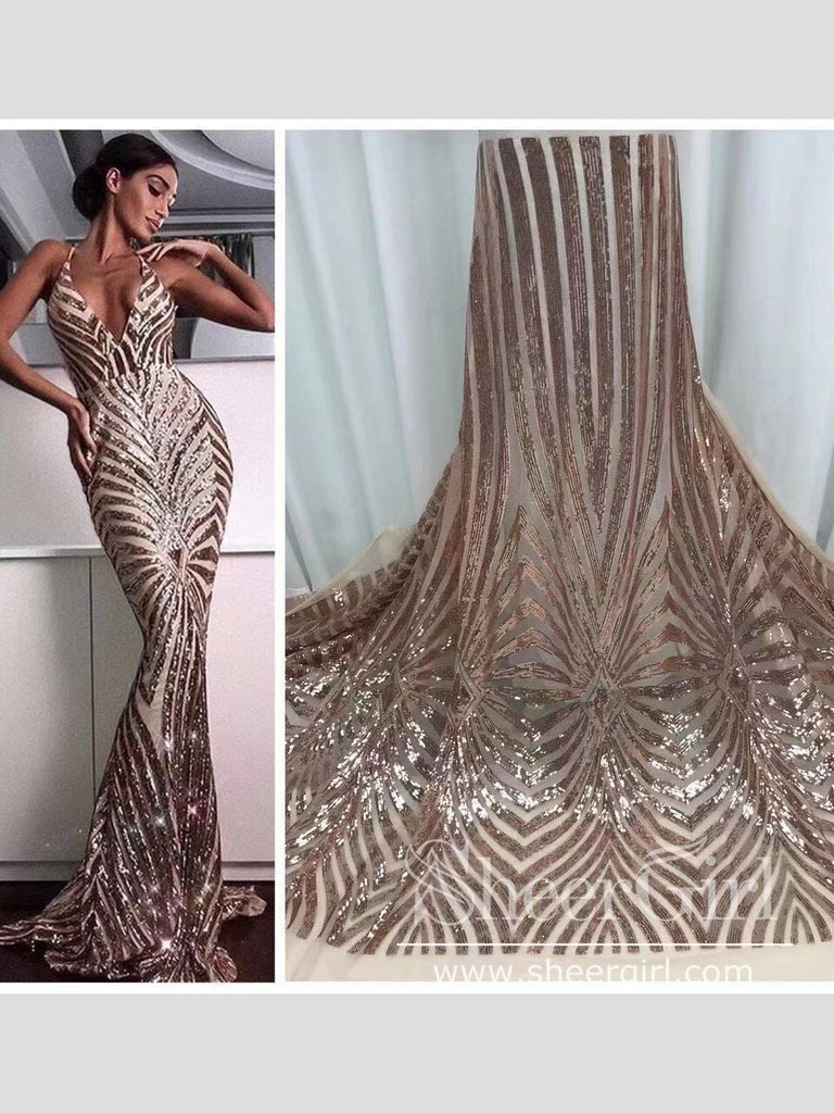 Sexy Mermaid Prom Dresses Stripe Printed Backless Formal Dresses APD3476-SheerGirl