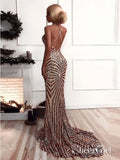 Sexy Mermaid Prom Dresses Stripe Printed Backless Formal Dresses APD3476-SheerGirl