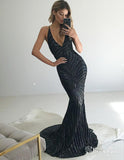 Sexy Mermaid Prom Dresses Stripe Printed Backless Formal Dresses APD3476-SheerGirl
