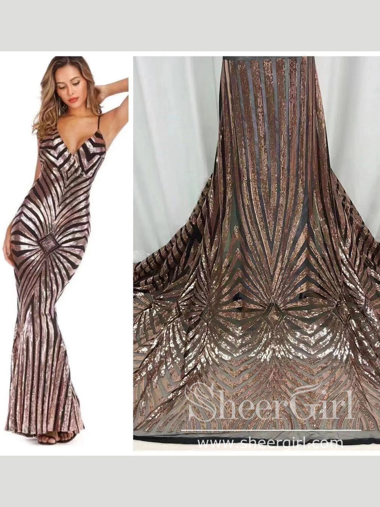 Sexy Mermaid Prom Dresses Stripe Printed Backless Formal Dresses APD3476-SheerGirl