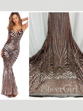 Sexy Mermaid Prom Dresses Stripe Printed Backless Formal Dresses APD3476-SheerGirl