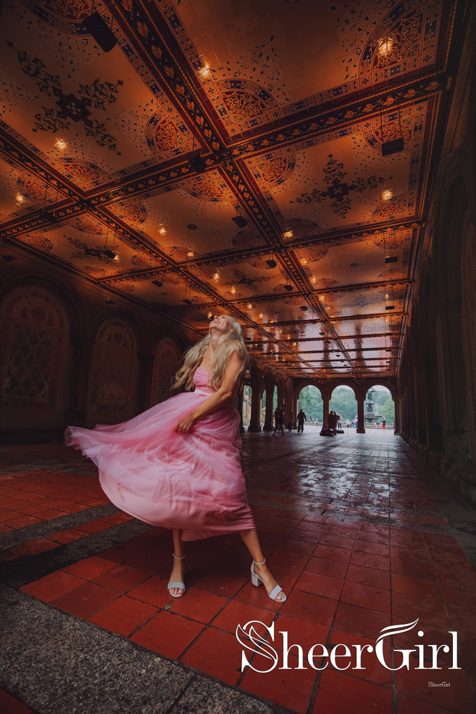 Shimmery Tulle A-line Ball Gown with Watermelon Colored Sweet Heart Prom Dresses ARD2517-SheerGirl