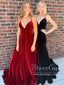 Vestido de fiesta de línea A con cuello en V profundo de terciopelo brillante Vestido largo de fiesta de sirena con tirantes finos ARD2531