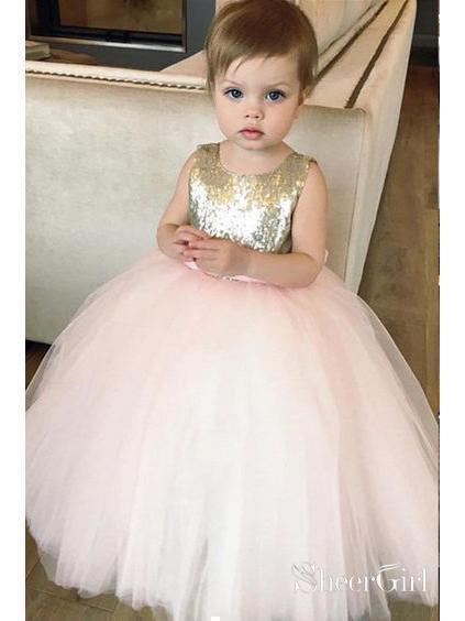 Shiny Gold Sequin Top Blush Pink Cute Flower Girl Dresses ARD1306 Shiny Gold Sequin Top Blush Pink Cute Flower Girl Dresses ARD1306