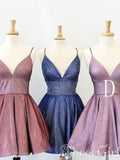Shiny V-neck Homecoming Dresses Spaghetti Strap Short Prom Dress ARD2434-SheerGirl