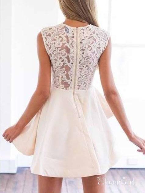 Short Blush Pink Homecoming Dresses Lace Top Cute Junior Homecoming Dresses ARD1204-SheerGirl