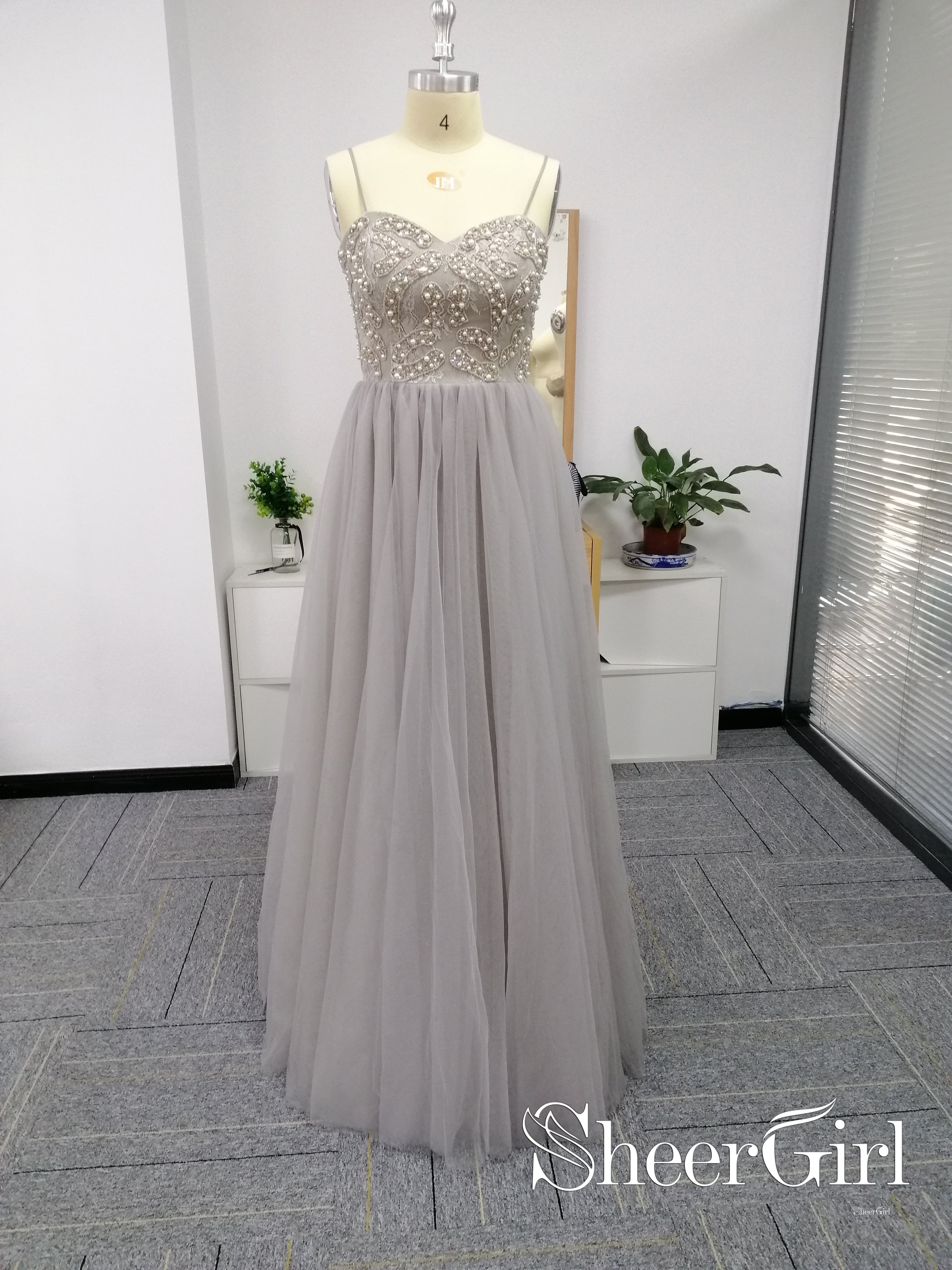silver gray prom dresses Silver Grey Sweet Heart Neckline Beaded Bodice Tulled Skirt Prom Dresses ARD2515